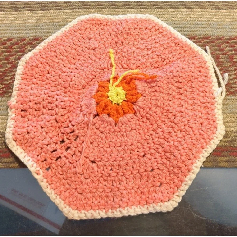 Vintage Crochet Tabletop Colorful Counter Doile Trivet Handmade By Granny